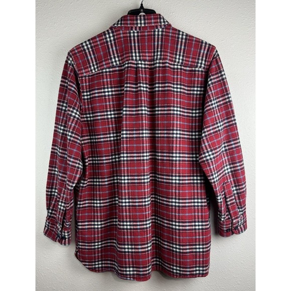 L.L. Bean Mens L-Tall Red Traditional Fit Plaid Long Sleeve Flannel Button Shirt - Picture 4 of 5